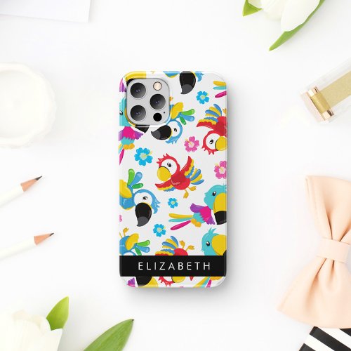 Colorful Parrots Tropical Parrots Your Name iPhone 12 Pro Case