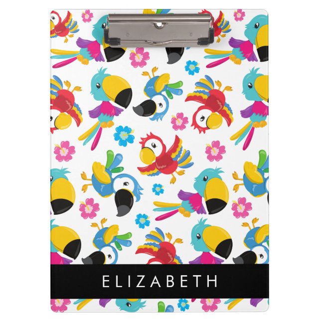 Colorful Parrots, Tropical Parrots, Your Name Clipboard (Front)
