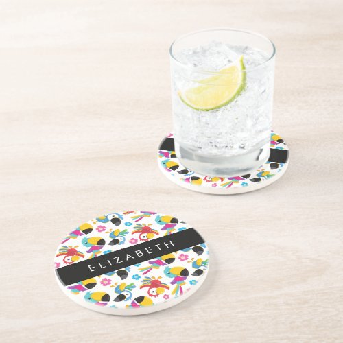 Colorful Parrots Tropical Parrots Your Name Coaster