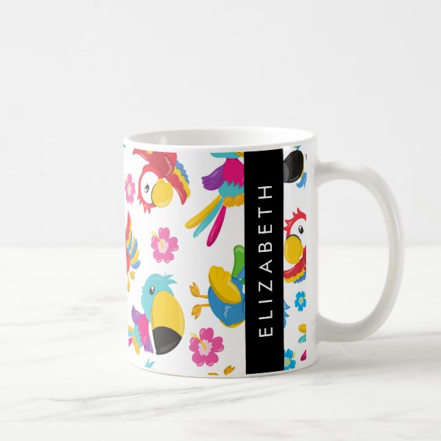 Colorful Parrots, Tropical Parrots, Your Name Coffee Mug (Right)