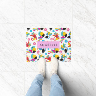 Colorful Parrots, Tropical Parrots, Your Name Doormat