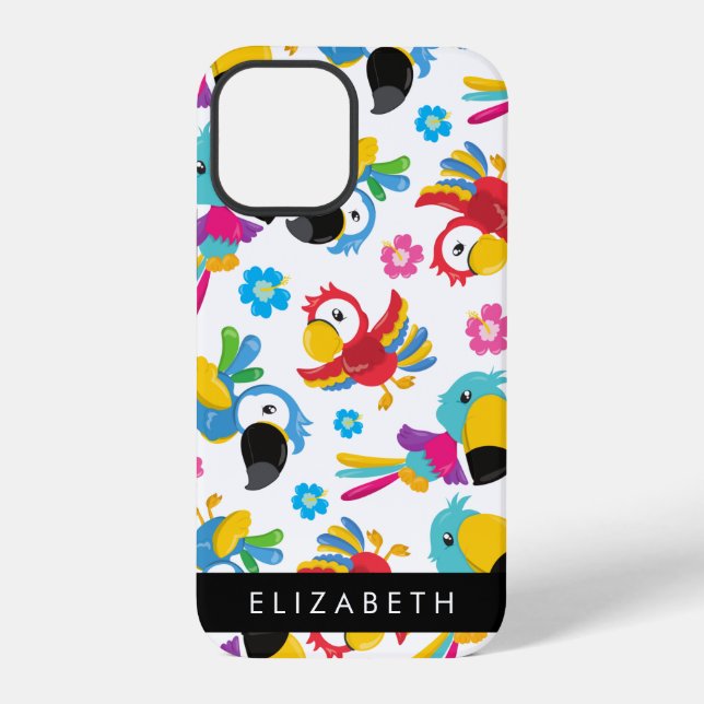 Colorful Parrots, Tropical Parrots, Your Name Iphone Case (Back)
