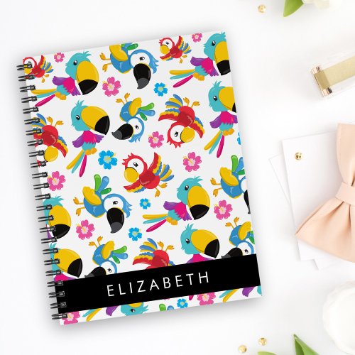 Colorful Parrots Tropical Parrots Your Name Notebook