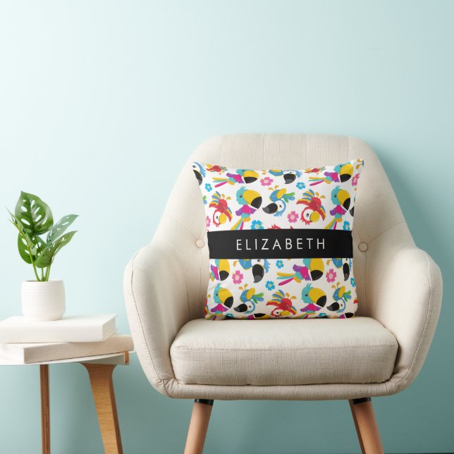 Colorful Parrots, Tropical Parrots, Your Name Throw Pillow (Chair)