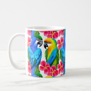Colorful Parrots with Tropical Flowers  Coffee Mug