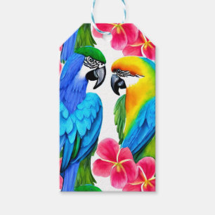 Colorful Parrots with Tropical Flowers Gift Tags