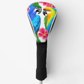 Colorful Parrots with Tropical Flowers  Golf Head Cover