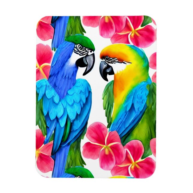 Colorful Parrots with Tropical Flowers  Magnet (Vertical)