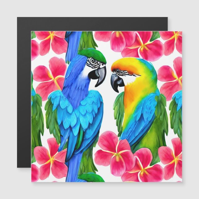 Colorful Parrots with Tropical Flowers Throw Pillo (Front/Back)