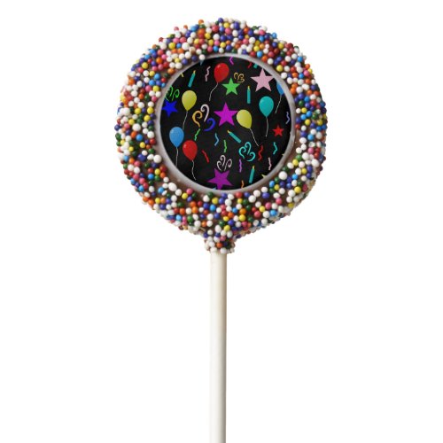 Colorful party balloons and stars chocolate covered oreo pop