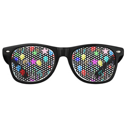 Colorful party balloons and stars retro sunglasses