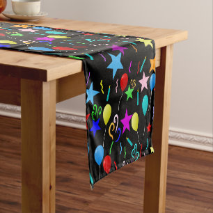 Colorful party balloons and stars short table runner