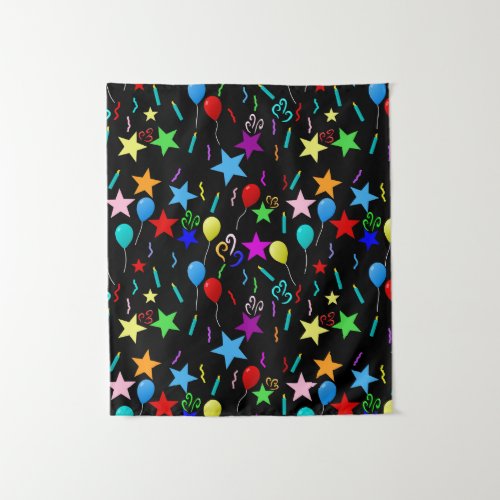 Colorful party balloons and stars tapestry