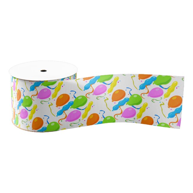 Colorful Party Balloons Grosgrain Ribbon (Spool)