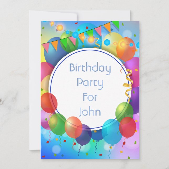 Colorful Party Balloons Invitation (Front)