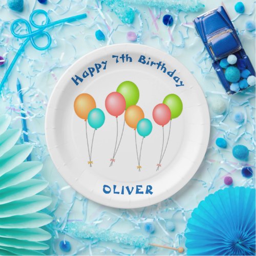 Colorful Party Balloons Kid Birthday  Paper Plates
