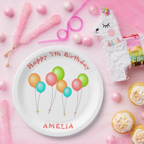 Colorful Party Balloons Kid Birthday  Paper Plates