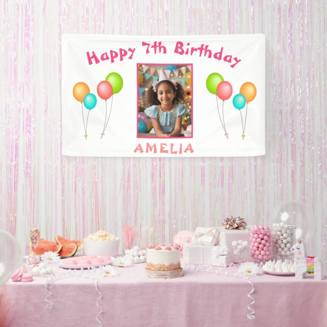 Colorful Party Balloons Kid Birthday Photo Banner (Party)