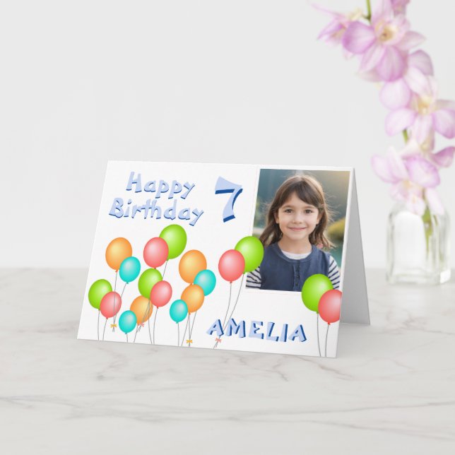 Colorful Party Balloons Kid Birthday Photo Card (Orchid)