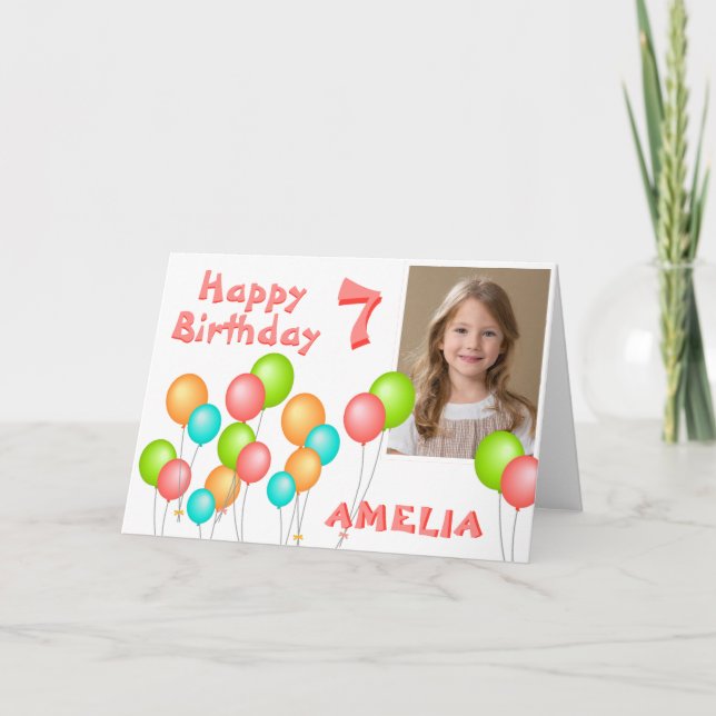 Colorful Party Balloons Kid Birthday Photo Card (Front)