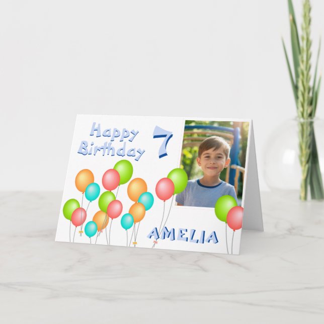 Colorful Party Balloons Kid Birthday Photo Card (Front)