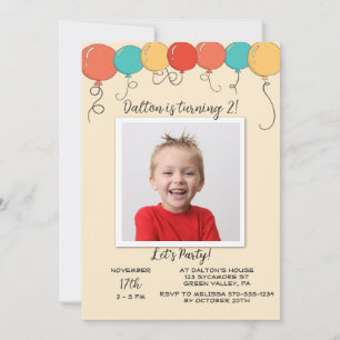 Colorful Party Balloons Kids Photo Birthday Invitation