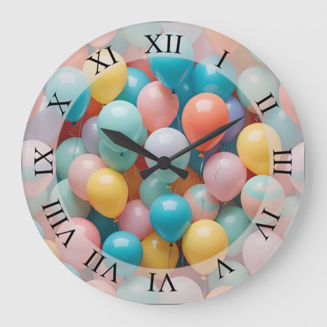Colorful Party Balloons Pattern  Large Clock (Front)