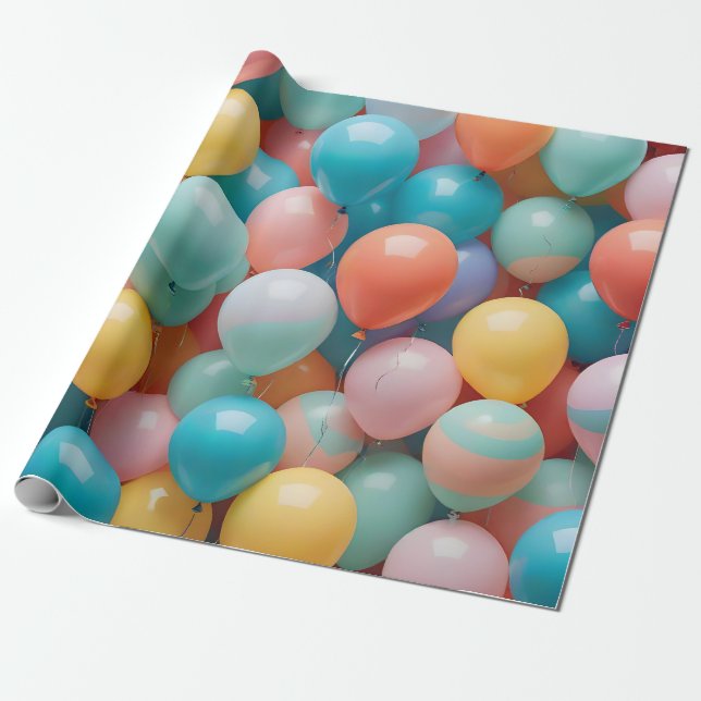 Colorful Party Balloons Pattern  Wrapping Paper (Unrolled)