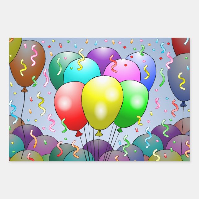 Colorful Party Balloons Wrapping Paper Sheets (Front)