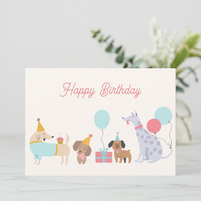 Colorful party dogs  holiday card (Standing Front)