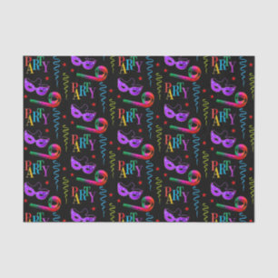 Colorful Party Masks Celebration Collage Black Tissue Paper