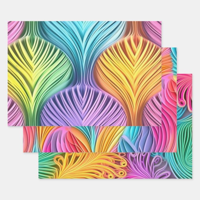 Colorful Pastel Abstract Design Pattern  Wrapping Paper Sheets (Set)
