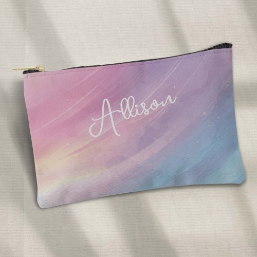 Colorful Pastel Abstract Rainbow Pattern Pink Accessory Pouch