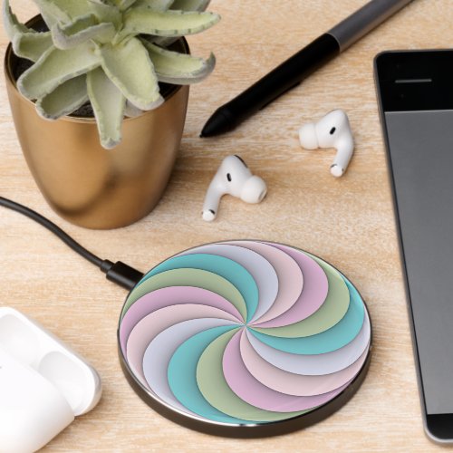 Colorful Pastel Abstract Spiral Art Pattern Wireless Charger
