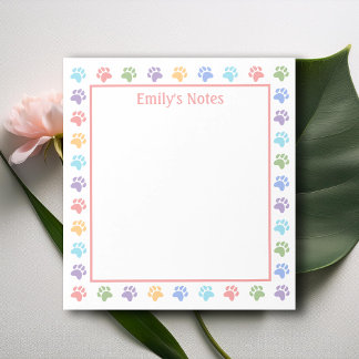 Colorful Pastel Animal Paw Prints And Text Notepad