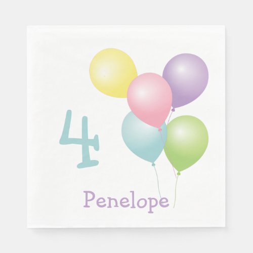 Colorful Pastel Balloons Birthday Paper Napkin