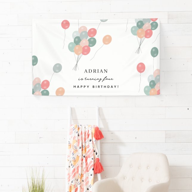 Colorful Pastel Birthday Party Balloons Modern  Banner (Insitu)