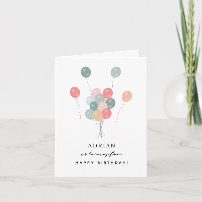 Colorful Pastel Birthday Party Balloons Modern  Card (Front)