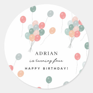 Colorful Pastel Birthday Party Balloons Modern Classic Round Sticker