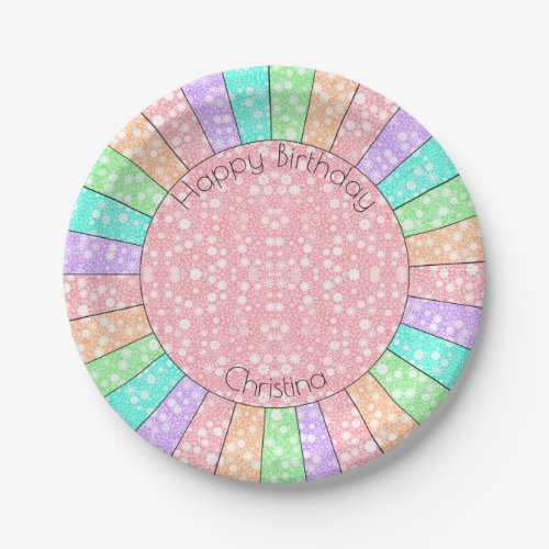 Colorful Pastel Birthday Rainbow Personalized Paper Plates