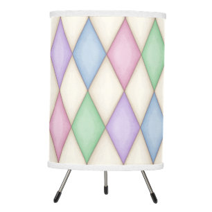 Colorful Pastel Blue Pink Green Purple Harlequin Tripod Lamp