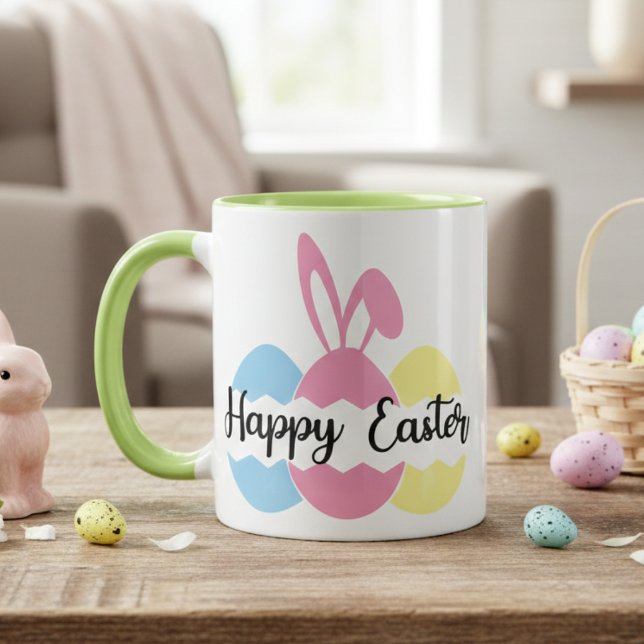 Colorful Pastel Bunny and Eggs Happy Easter  Mug (Colorful Pastel Bunny and Eggs Happy Easter Mug)