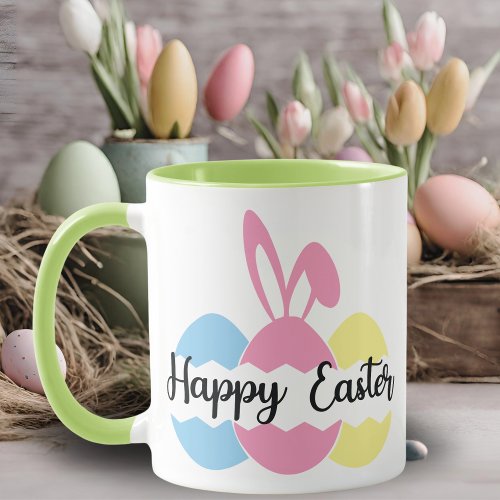 Colorful Pastel Bunny and Eggs Happy Easter  Mug