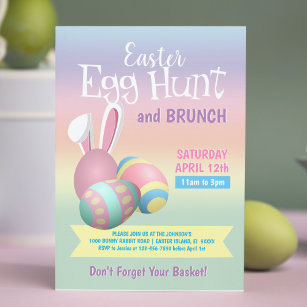 Colorful Pastel Bunny Ears Easter Egg Hunt Brunch Invitation