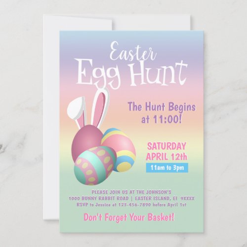 Colorful Pastel Bunny Ears Easter Egg Hunt Party Invitation