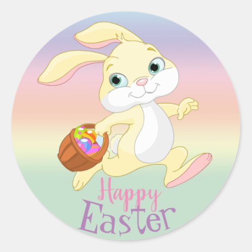 Colorful Pastel Bunny Ears Happy EASTER Classic Round Sticker