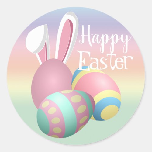 Colorful Pastel Bunny Ears Happy EASTER Classic Round Sticker