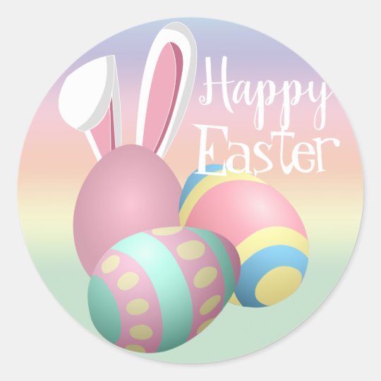 Colorful Pastel Bunny Ears Happy EASTER Classic Round Sticker