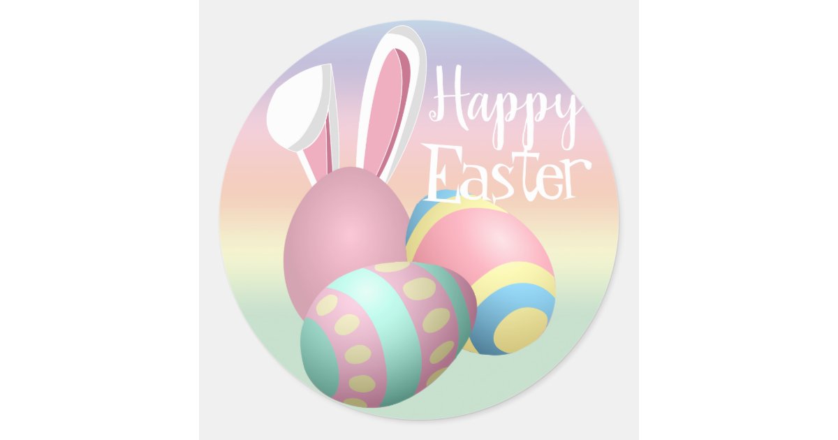 Colorful Pastel Bunny Ears Happy EASTER Classic Round ...