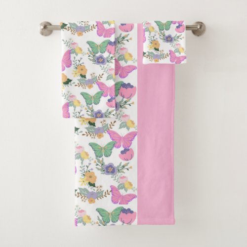 Colorful Pastel Butterflies Bath Towel Set